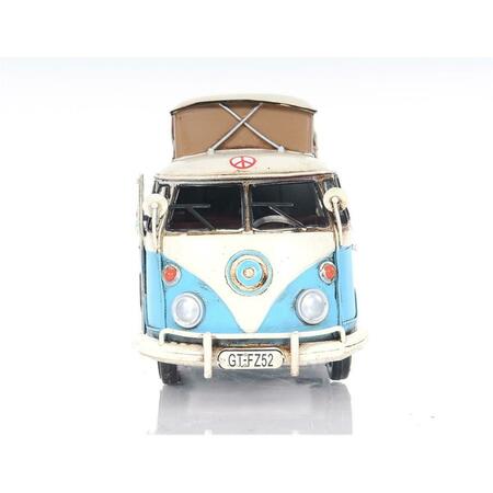 PALACEDESIGNS 6 in. Metal Volkswagen Bus Sculpture, Blue & White PA3662829
